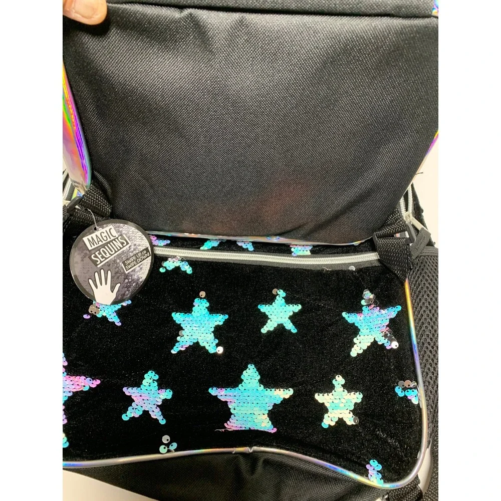 NWT Cat Ears Backpack Set 3pc Magic Sequin Stars Lunch Bag Girls School Tote